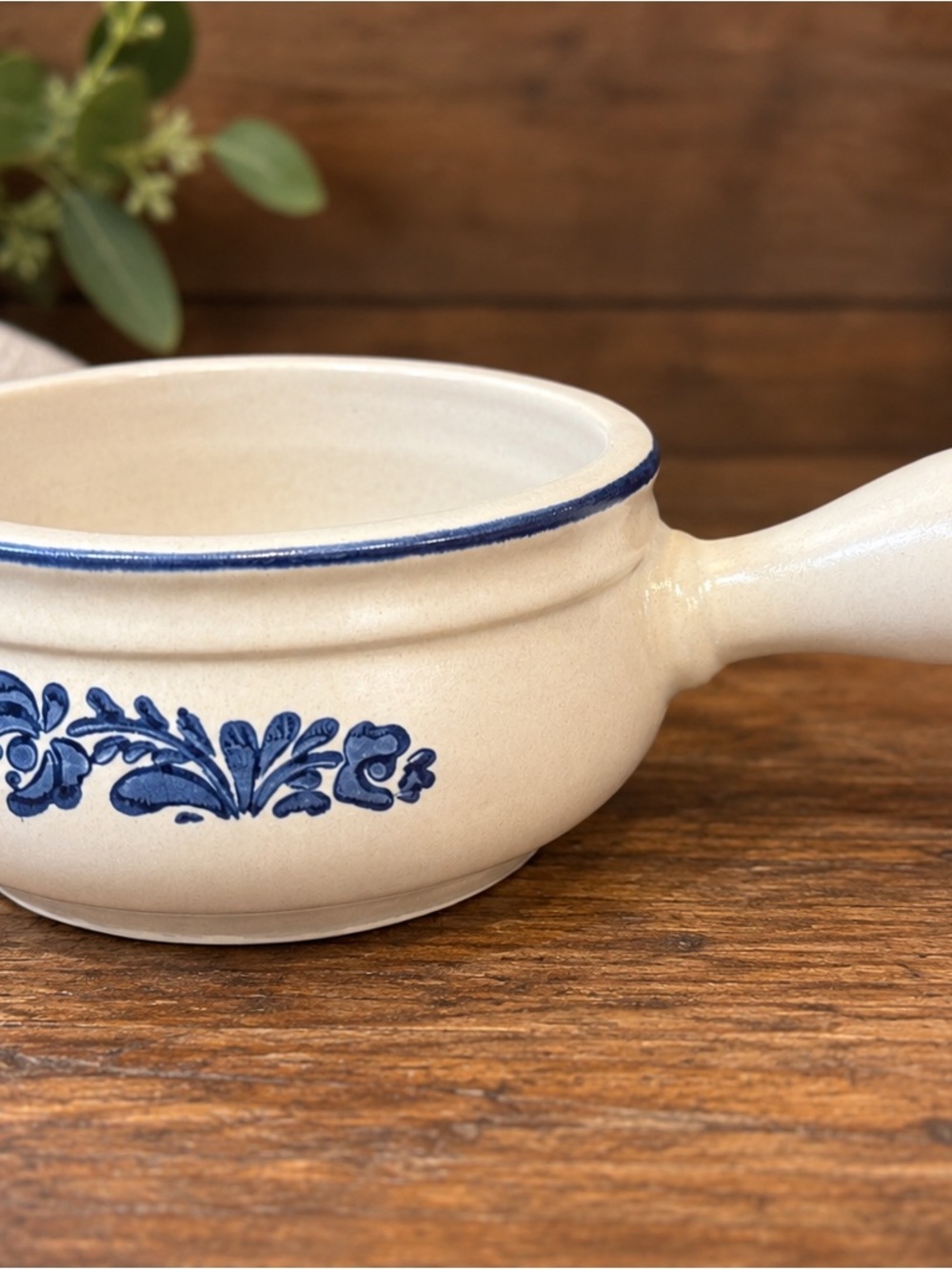 Vintage Pfaltzgraff Folk Art #295 Onion Soup Crock Bowl Blue Floral USA